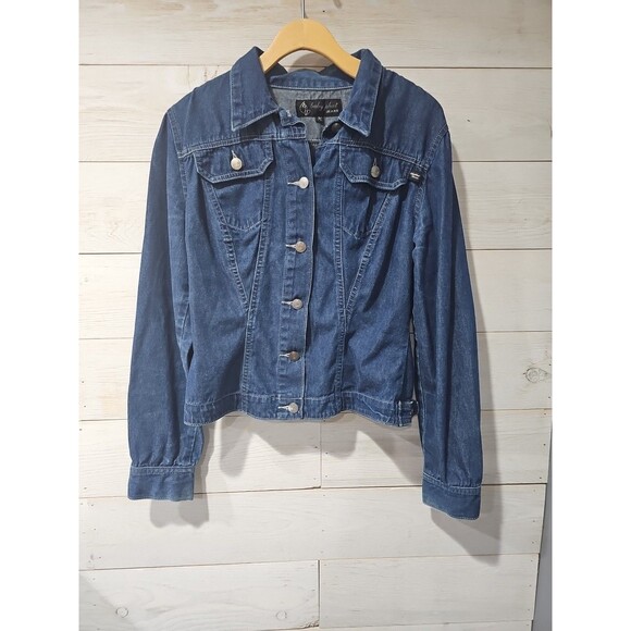 VTG Baby Phat Embroidered Cat Logo Denim Blue Jean Jacket Size M Dark Wash - Picture 3 of 9